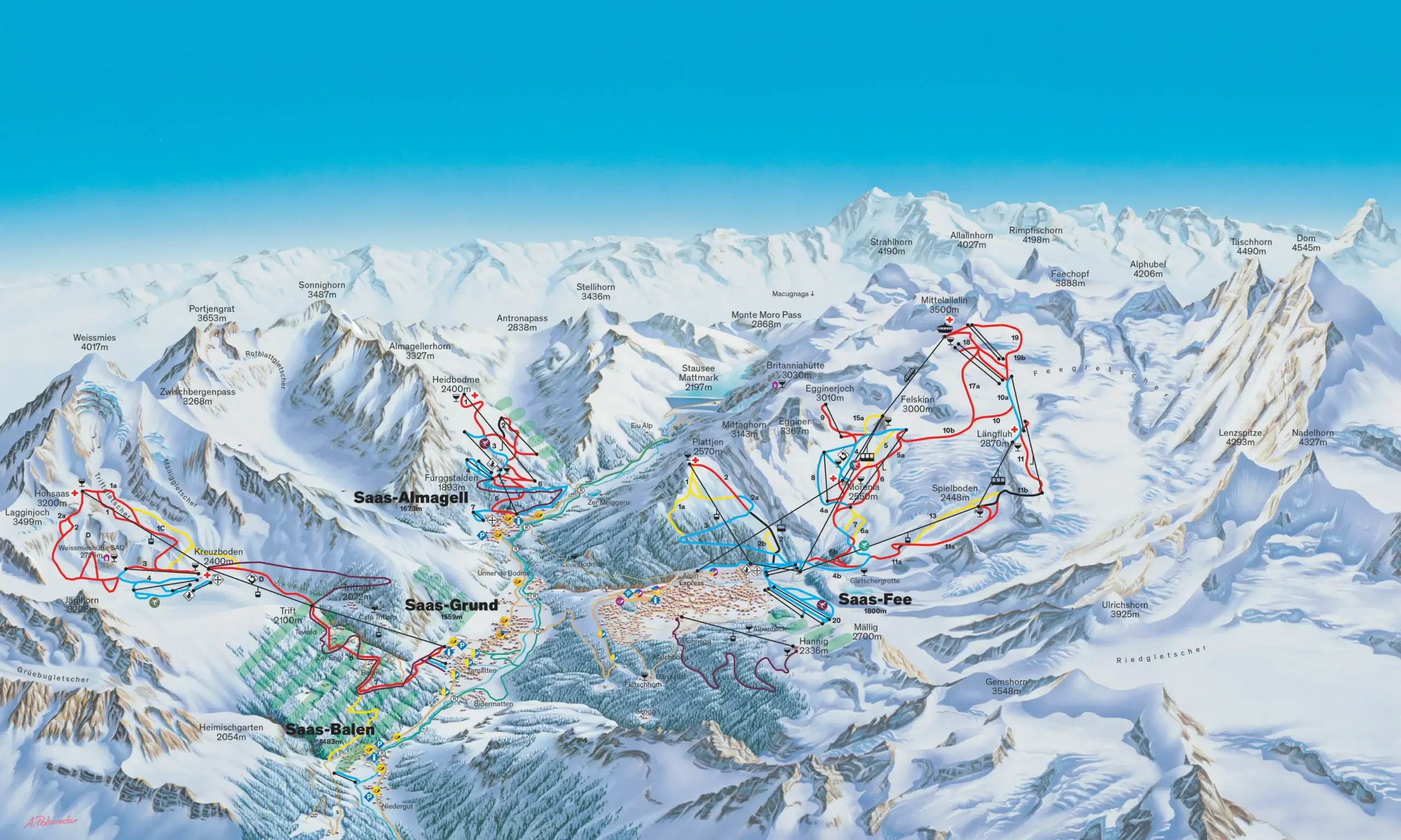 Pistekort over Saas-Fee