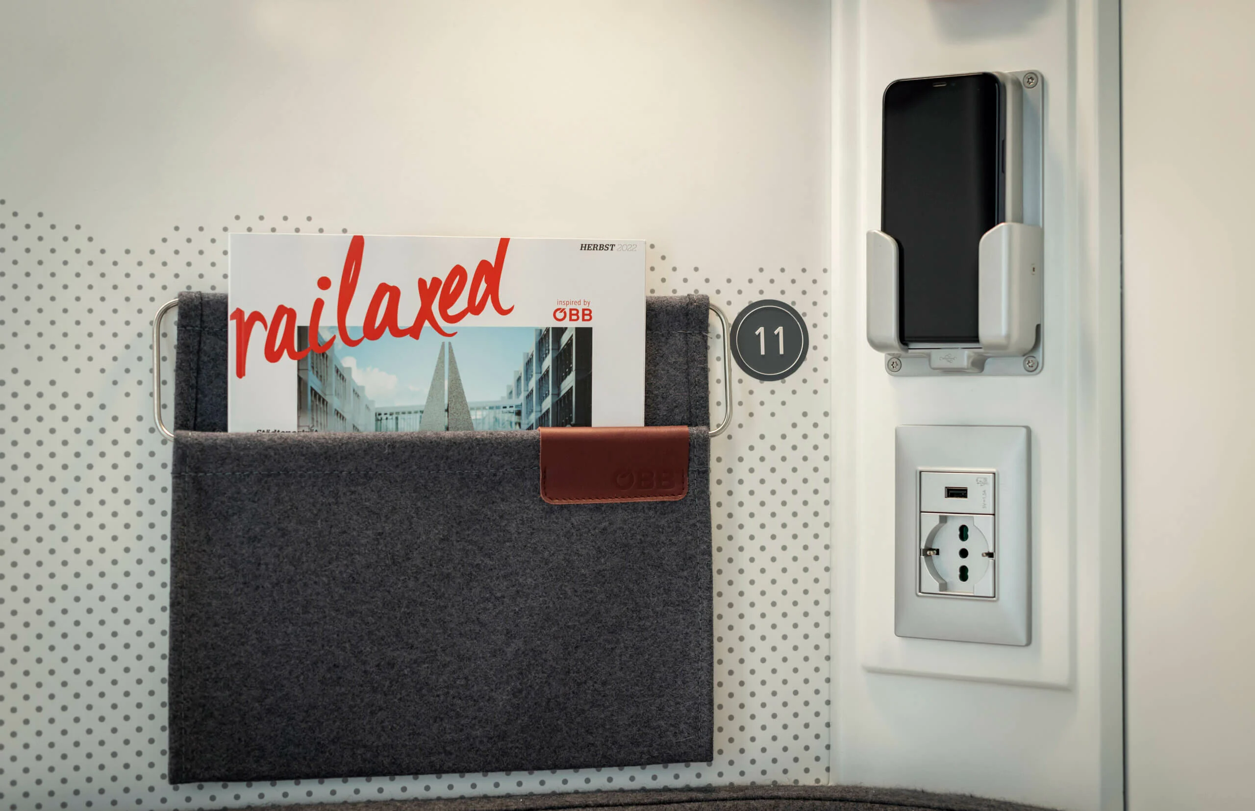 Detalje fra en kupé i ÖBB Nightjet af den nye generation