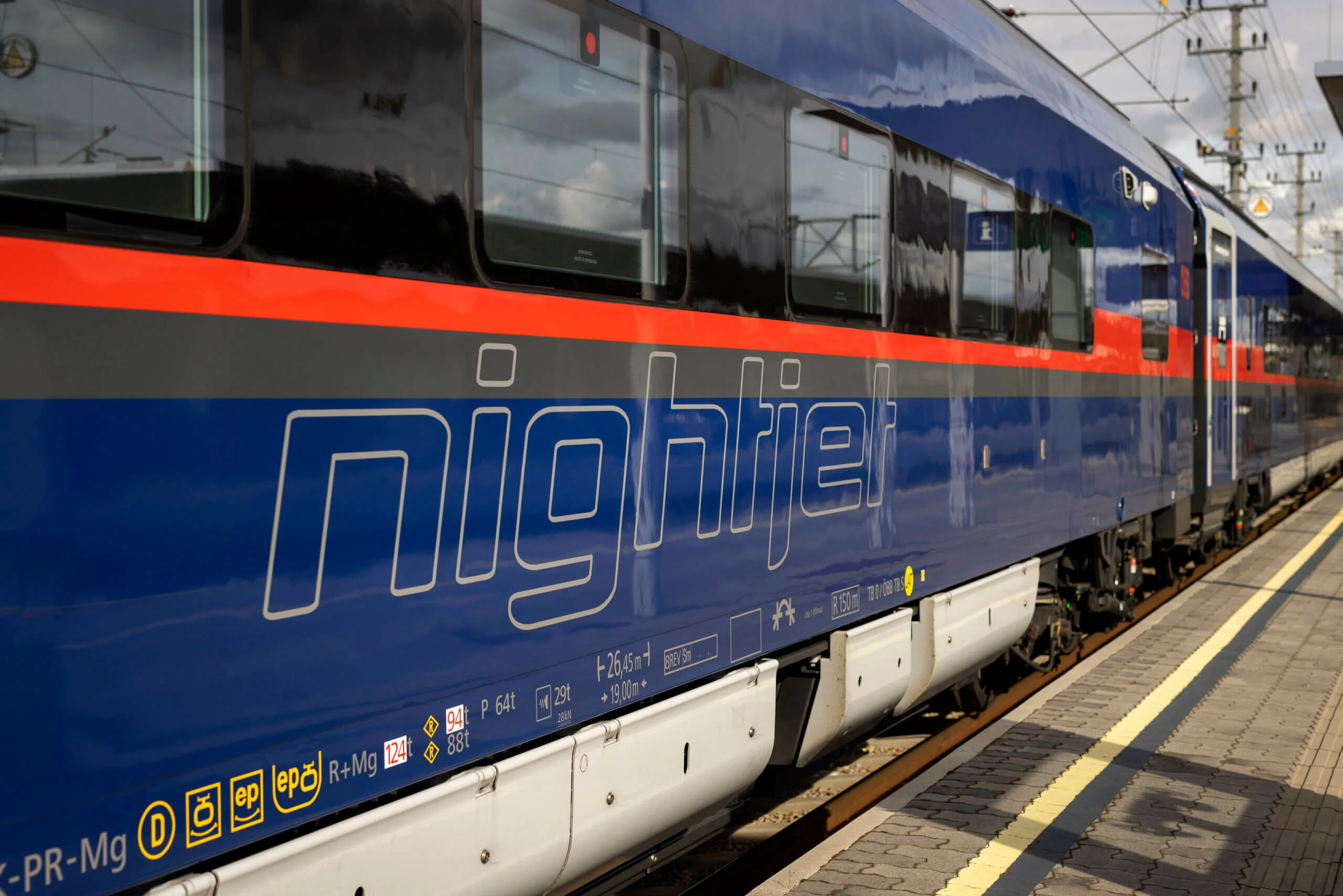 ÖBB Nightjet af den nye generation holder ved perronen